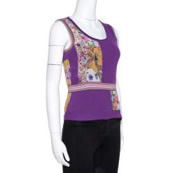 Pre Owned Etro Purple Silk & Knit Patched Sleeveless Top S