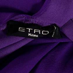 Pre Owned Etro Purple Paisley Border Printed Sheer Silk Maxi Kaftan ( One Size )
