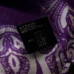 Pre Owned Etro Purple Paisley Border Printed Sheer Silk Maxi Kaftan ( One Size )