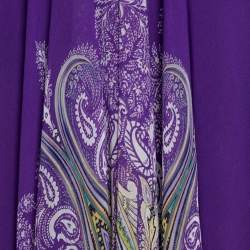 Pre Owned Etro Purple Paisley Border Printed Sheer Silk Maxi Kaftan ( One Size )