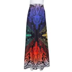 Pre Owned Etro Multicolor Paisley Print Stretch Silk Maxi Skirt M