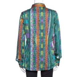Etro Green Printed Stretch Cotton Long Sleeve Shirt L