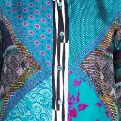 Pre Owned Etro Teal Blue Floral Print Silk Long Sleeve Shirt M