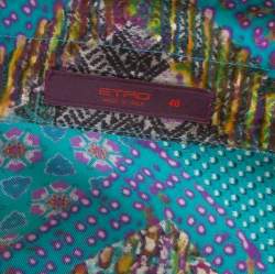 Pre Owned Etro Teal Blue Floral Print Silk Long Sleeve Shirt M