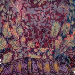 Pre Owned Etro Purple Leaf Print Silk Chiffon Peplum Blouse S