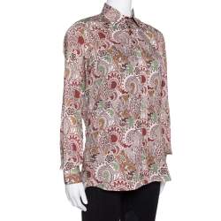 Pre Owned Etro Taupe Floral Paisley Print Cotton Long Sleeve Shirt S