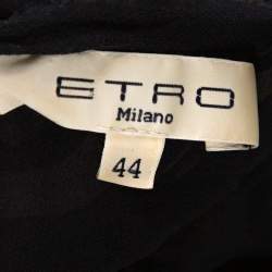 مملوكة مسبقًا توب إيترو مقلم منفوش رقبة حمالات منفوش حرير مطبوع أسود مقاس وسط (ميديوم)