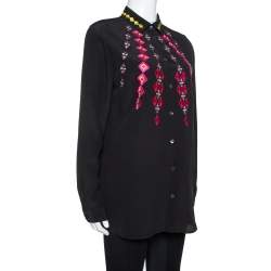 Pre Owned Etro Black Silk Crepe de Chine Embroidered Long Sleeve Shirt M