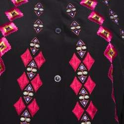 Pre Owned Etro Black Silk Crepe de Chine Embroidered Long Sleeve Shirt M