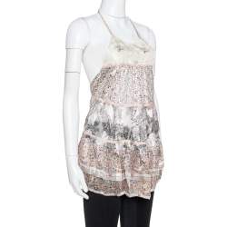 مملوكة مسبقًا توب إيترو حرير كريمي مورد مقدمة مفتوحة برقبة حمالات مقاس متوسط - ميديوم