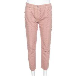 Etro Pink Cotton Distressed Pattern Straight Leg Jeans S