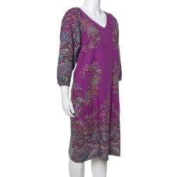 Pre Owned Etro Purple Floral Print Wool Shift Dress M