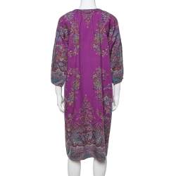 Pre Owned Etro Purple Floral Print Wool Shift Dress M