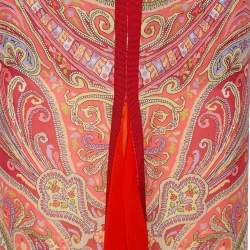 Pre Owned Etro Coral Silk Paisley Print Zip Detail Skirt M