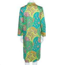 مملوكة مسبقًا Etro Green Cotton Printed Crepe de Chine Dress L