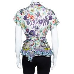 Pre Owned توب إيترو حرير مورد مطبوع متعدد الألوان مقاس كبير - لارج