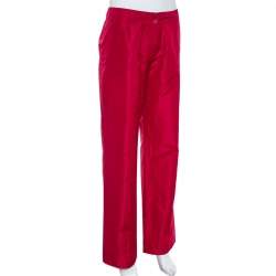 Pre Owned Etro Red Silk Straight Leg Trousers L