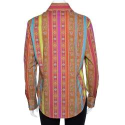 Pre Owned Etro Orange Cotton Floral Striped Button Front Shirt L