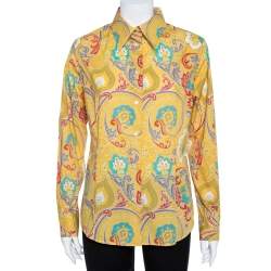 Pre Owned Etro Yellow Paisley Print Stretch Cotton Shirt L