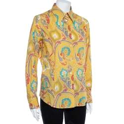 Pre Owned Etro Yellow Paisley Print Stretch Cotton Shirt L