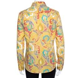 Pre Owned Etro Yellow Paisley Print Stretch Cotton Shirt L