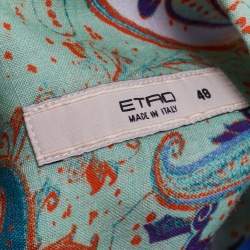 Pre Owned Etro Green Ramie Paisley Print Button Front Shirt L