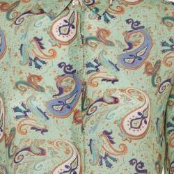 Pre Owned Etro Green Ramie Paisley Print Button Front Shirt L