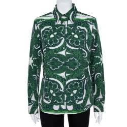 مملوكة مسب قًا Etro Green Stretch Cotton Paisley Print Button front Shirt XL