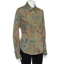 Pre Owned قميص إيترو أكمام طويلة مطبوع قطن أخضر مقاس كبير (لارج)