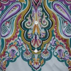 Pre Owned Etro Grey Cotton Half Print Half Plain Full Sleeve Shirt L