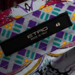 Pre Owned Etro Grey Cotton Half Print Half Plain Full Sleeve Shirt L