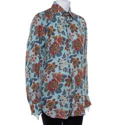 Pre Owned قميص إيترو قصه مجسمة مطبوع مورد كتان أزرق مقاس وسط (ميديوم) 