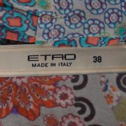 Pre Owned بلوزة إيترو ملتفة حرير صناعي طباعة زهور رمادية فاتحة S