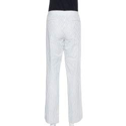  Etro White Pinstriped Cotton Straight Leg Pants L