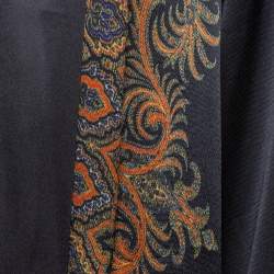 Pre Owned Etro Black Satin Paisley Print Open Front Kimono Jacket M
