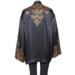 Pre Owned Etro Black Satin Paisley Print Open Front Kimono Jacket M
