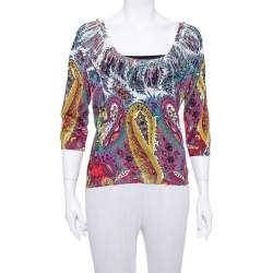 مملوكة مسبقًا Etro Multicolor Paisley Printed Silk Knit Top L