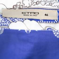 Pre Owned Etro White & Blue Abstract Printed Cotton Button Front Shirt L 