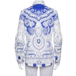 Pre Owned Etro White & Blue Abstract Printed Cotton Button Front Shirt L 