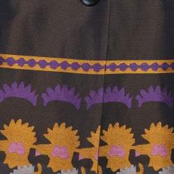 Pre Owned Etro Brown Brocade Detail Wool Mid Length Light Weight Coat M