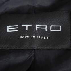 Pre Owned Etro Brown Brocade Detail Wool Mid Length Light Weight Coat M