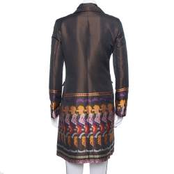 Pre Owned Etro Brown Brocade Detail Wool Mid Length Light Weight Coat M