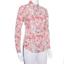 Pre Owned Etro Red Paisley Printed Stretch Cotton Button Front Shirt S