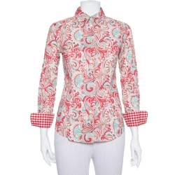 Pre Owned Etro Red Paisley Printed Stretch Cotton Button Front Shirt S