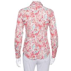 Pre Owned Etro Red Paisley Printed Stretch Cotton Button Front Shirt S