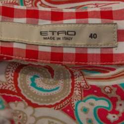 Pre Owned Etro Red Paisley Printed Stretch Cotton Button Front Shirt S