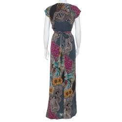 Pre Owned Etro Multicolor Silk Chiffon Wrap Detail Flared Maxi Dress M