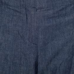 مملوكة مسبقًا بنطلون إيترو ساق مستقيمة كتان أزرق مقاس كبير