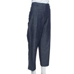 مملوكة مسبقًا بنطلون إيترو ساق مستقيمة كتان أزرق مقاس كبير