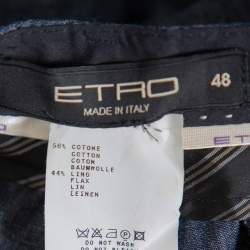 مملوكة مسبقًا بنطلون إيترو ساق مستقيمة كتان أزرق مقاس كبير